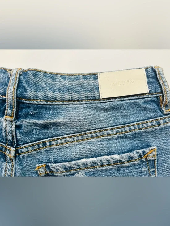 Hidden Jeans Rolled-Hem Distressed Denim Shorts - Blue - Picture 3 of 6